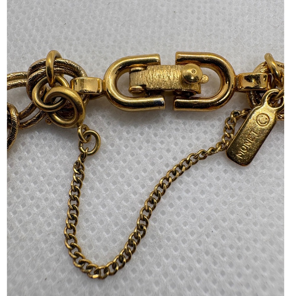 Vintage Monet Gold Tone Double Link Charm Bracelet with Safety Chain - Picture 6 of 8